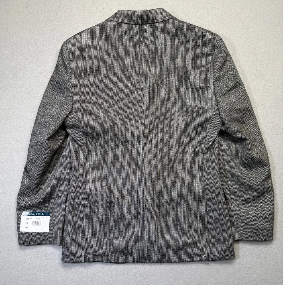 Nautica Men's Modern-Fit Solid Herringbone Tweed Sport Coat grey 36S $295